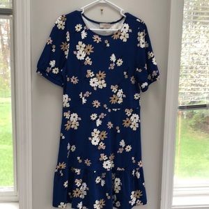 LOFT Blue Floral Dress, Size 8, Material 89% Rayon, 9% Nylon, 2% Spandex